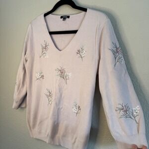 Premise Women XL Sweater 3/4 Sleeve Blush V Neck Floral Coquette Fairy Soft Girl